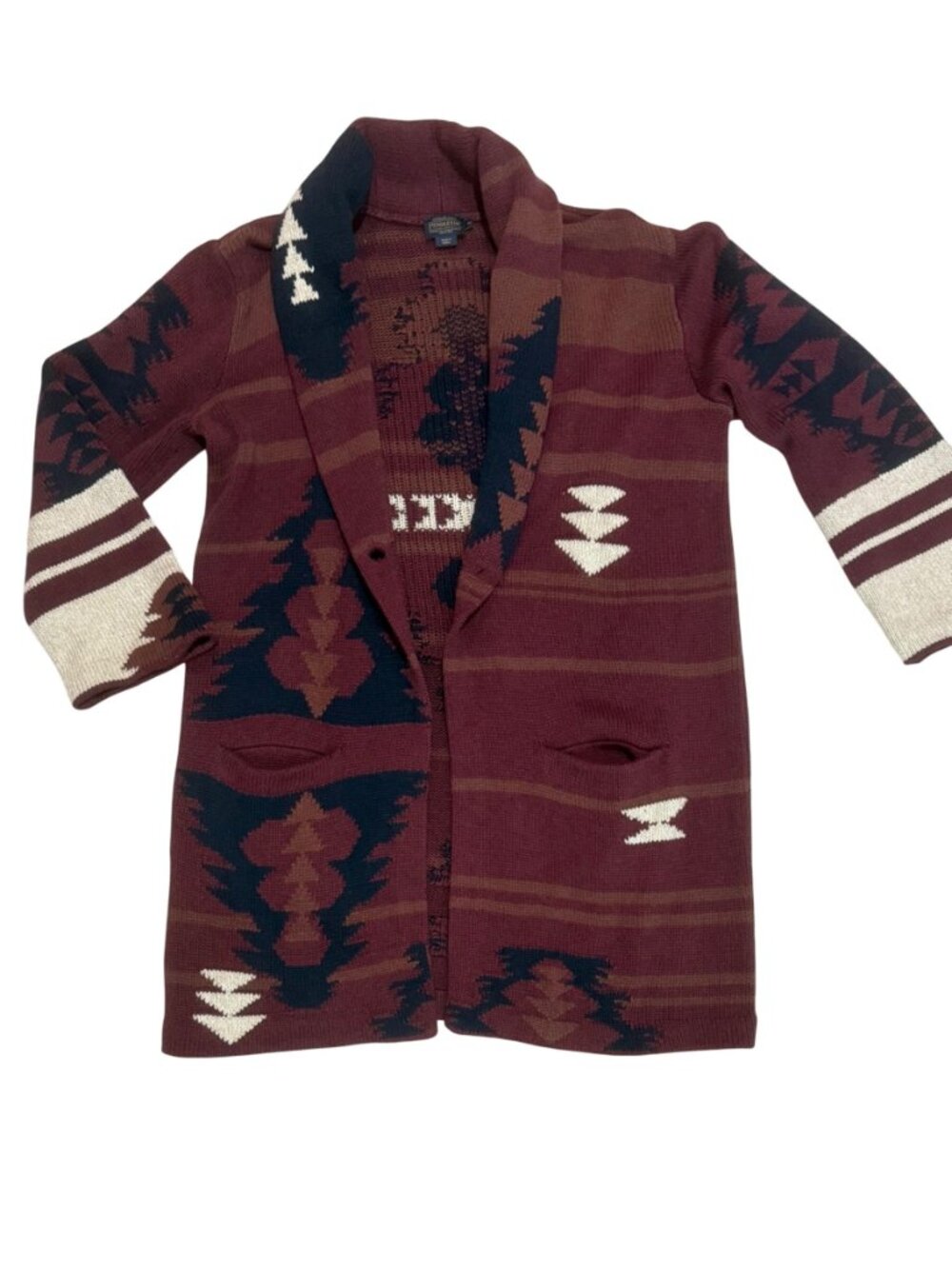 PENDLETON Cardigan Women's Size XL Graphic SweaterCoat Maroon Aztec Wool Cotton - Picture 12 of 13
